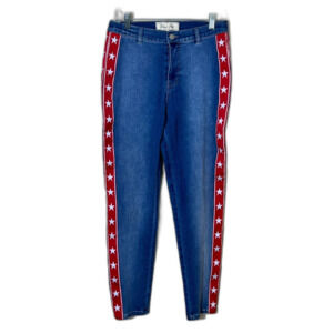 Sheryl Crow Stretch Denim Red Stripe White Stars Patriotic Jeans 10 Boho USA
